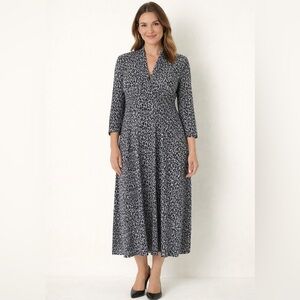 Chico's black & gray animal print midi dress‎ V neck 3/4 sleeves stretchy 1=S/8